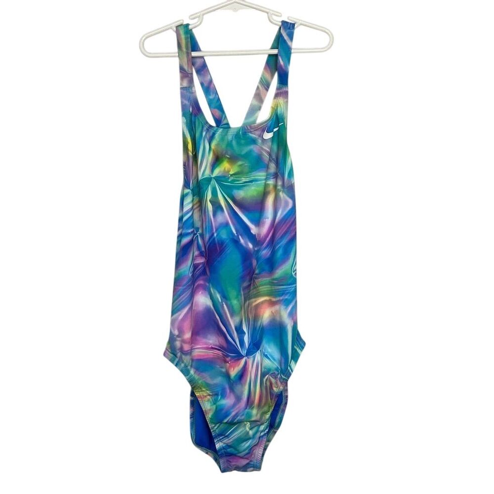 Nike Women's One Piece Swimsuit Size 10 Blue Tie Dye NWT
